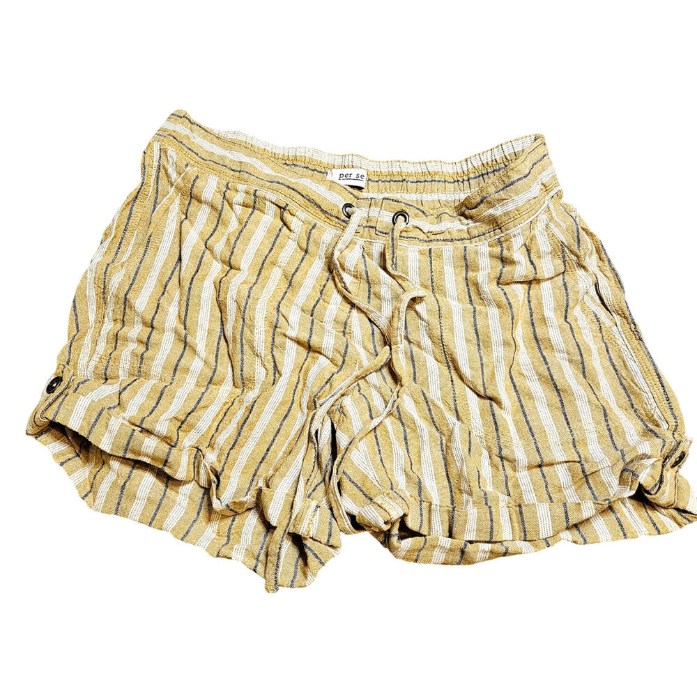Per Se Size Medium M Striped Stripe Shorts Tie Yellow White Blue Summer Beach